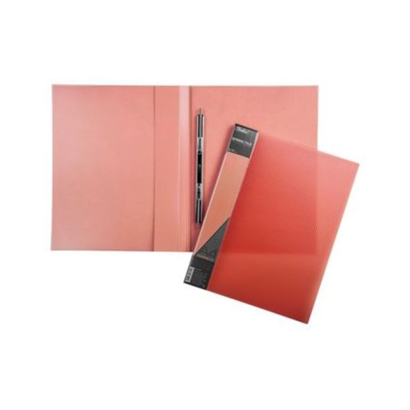 Папка Пластиковая Hatber А4ф с пружинным скоросшивателем корешок 17 мм DIAMOND 700мкм- Красная полупрозрачная , 